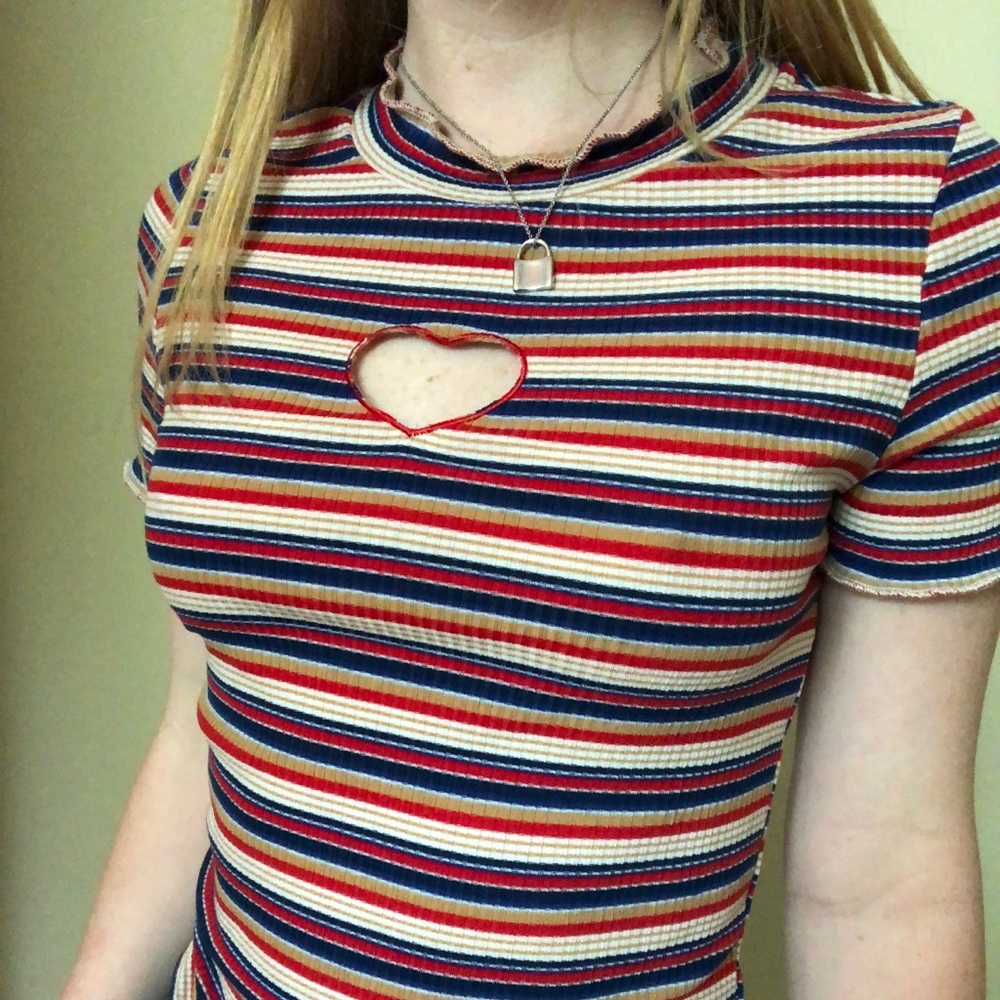 Heart cut-out striped shirt
